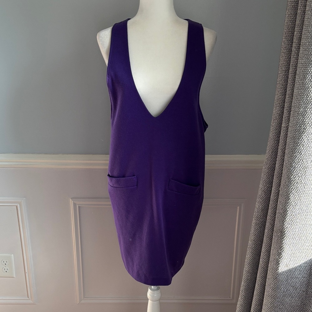 Michele Petite Jumper Deep V-Neck Purple Mini Dress Mod Vintage Size 8 - Picture 5 of 15